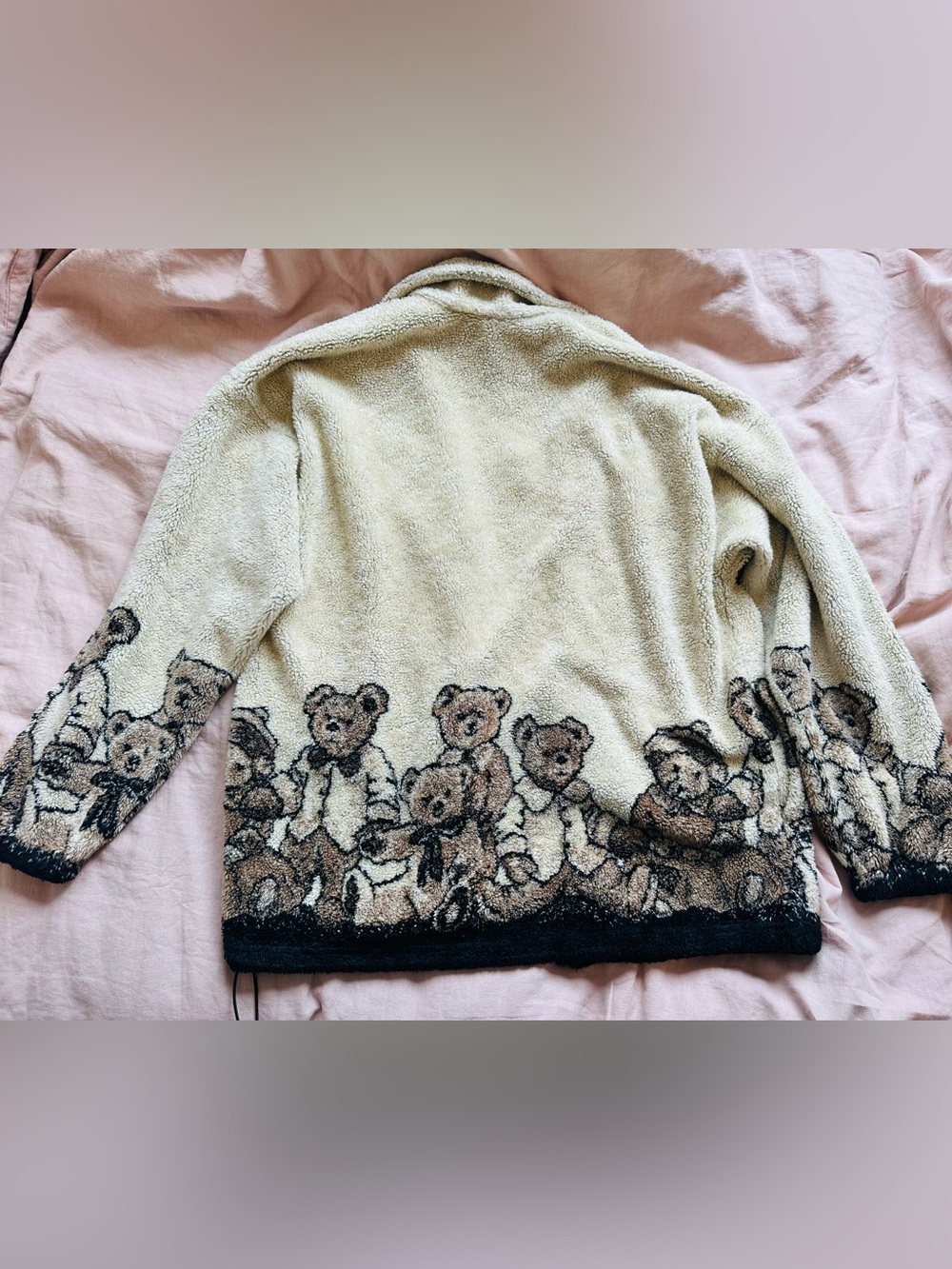 Teddy Print Sherpa Zip-Front Jacket - Cream M L XL - Picture 7 of 7